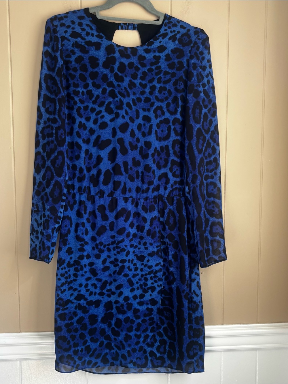 DV Dolce Vita Women’s Blue Leopard Print Long Sleeve Faux Wrap Dress Size Small